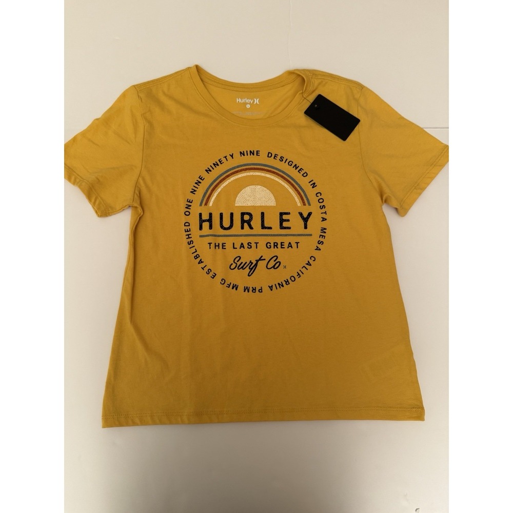 Hurley Boys Large T-Shirt Mustard Yellow Graphic Surf California School Kids NWT